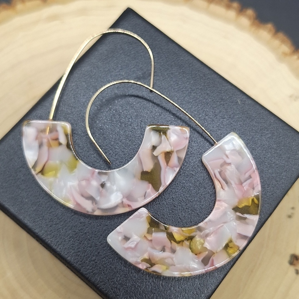 Confetti Pink Lightweight Hoop Crescent Earrings